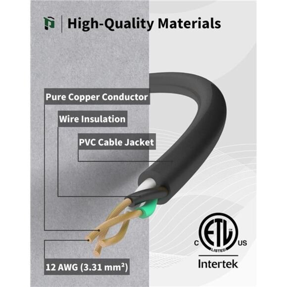 25Ft 12/3 Outdoor Extension Cord with 3-Outlets, Heavy Duty 12 Gauge 3 Prong - Picture 3 of 7